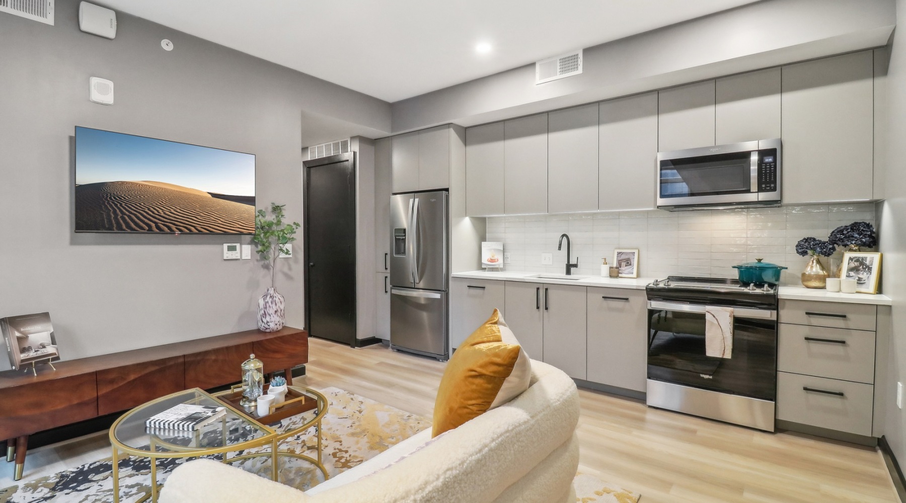 Model living room and kitchen Model living room and kitchen
