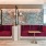 booth seating with red fabric and lighting